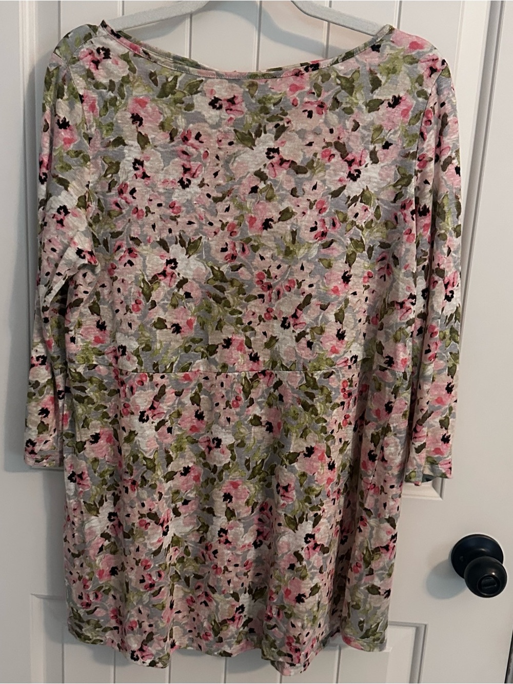 J.Jill Love Linen Floral Tunic Top XS Pink Green 3/4 Sleeve